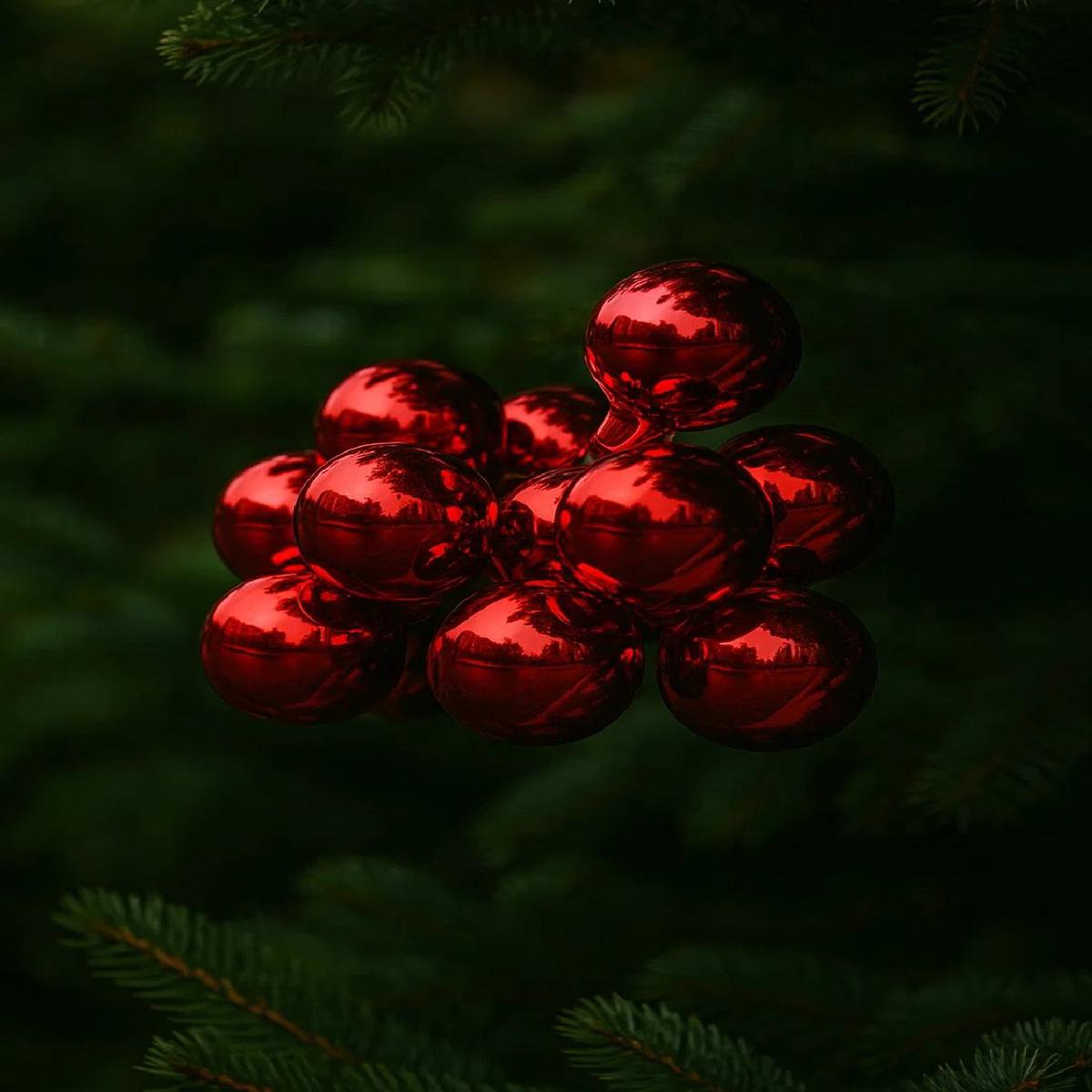 12pcs Glass Christmas Tree Balls Cluster, Glossy Red, 2.5cm