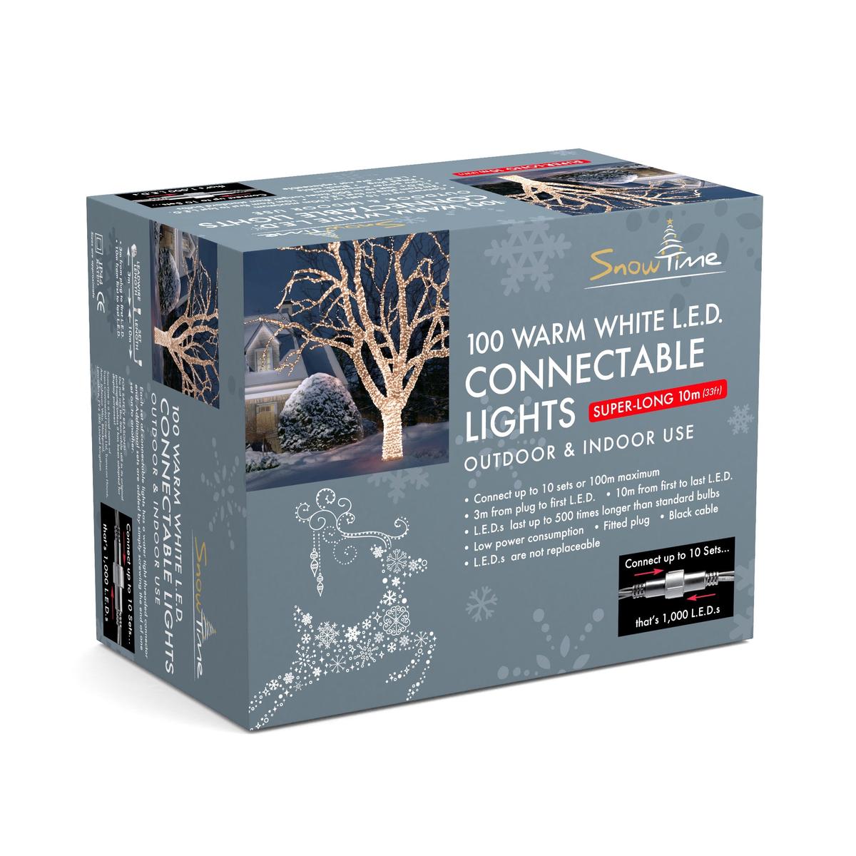 100 Warm White LED Connectable Christmas Lights