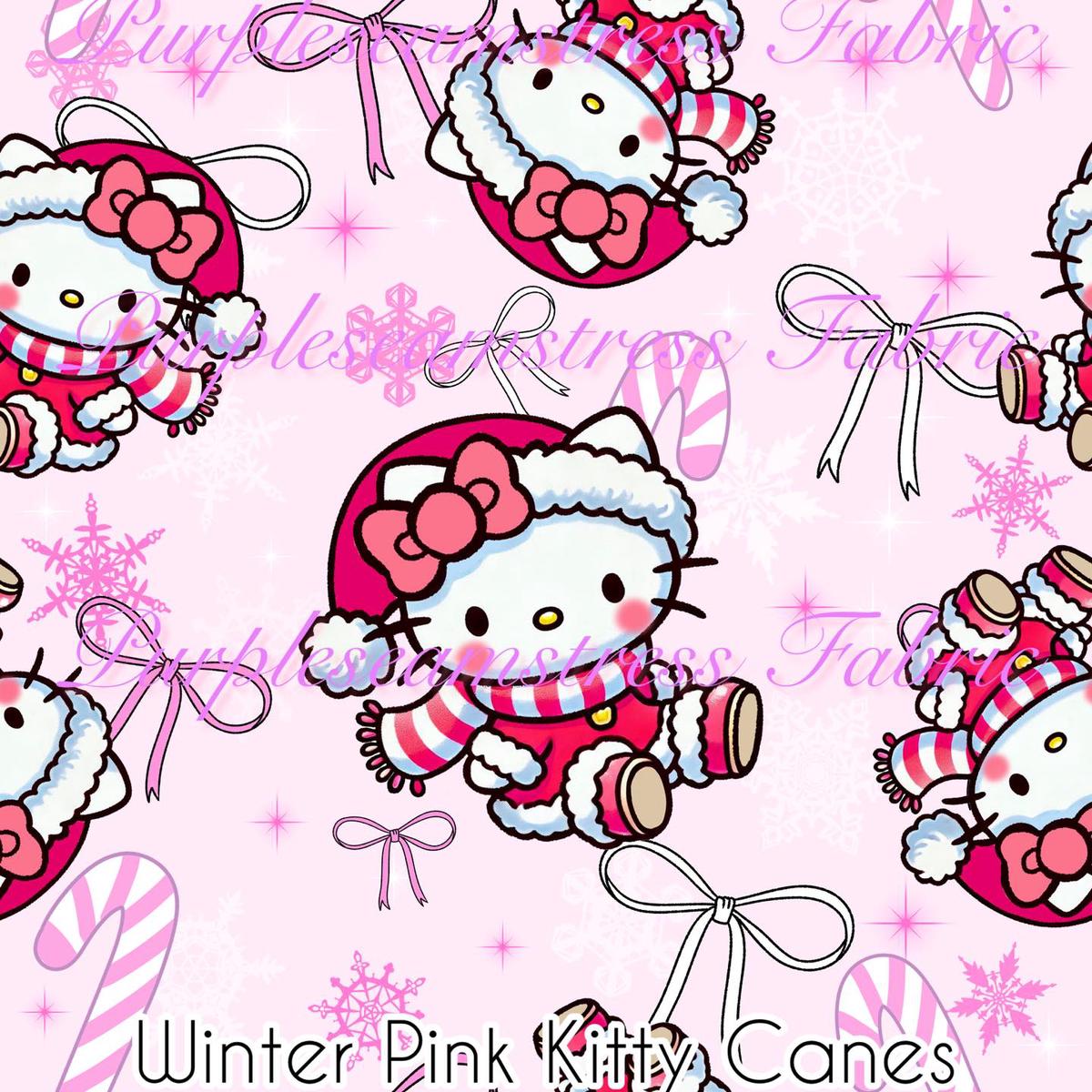 Winter Pink Kitty Canes  Fabric