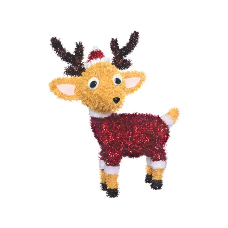Deluxe 3D Tinsel Reindeer with Santa Hat