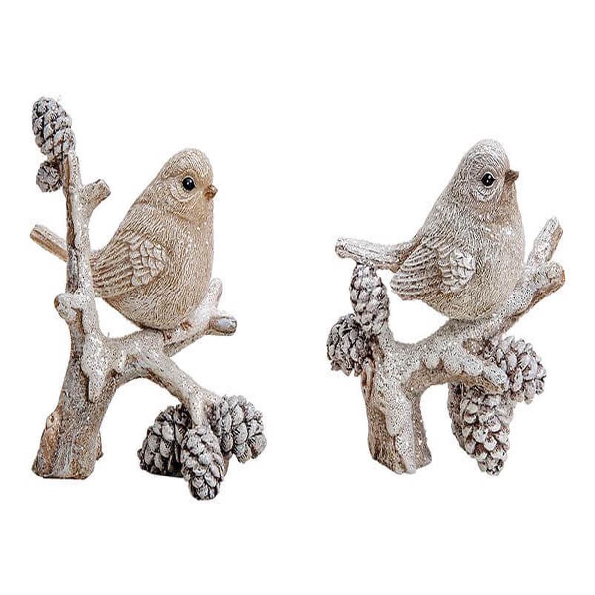 Winter bird, made of polyresin, white color with glitter, 2asst   8x9x5cm
