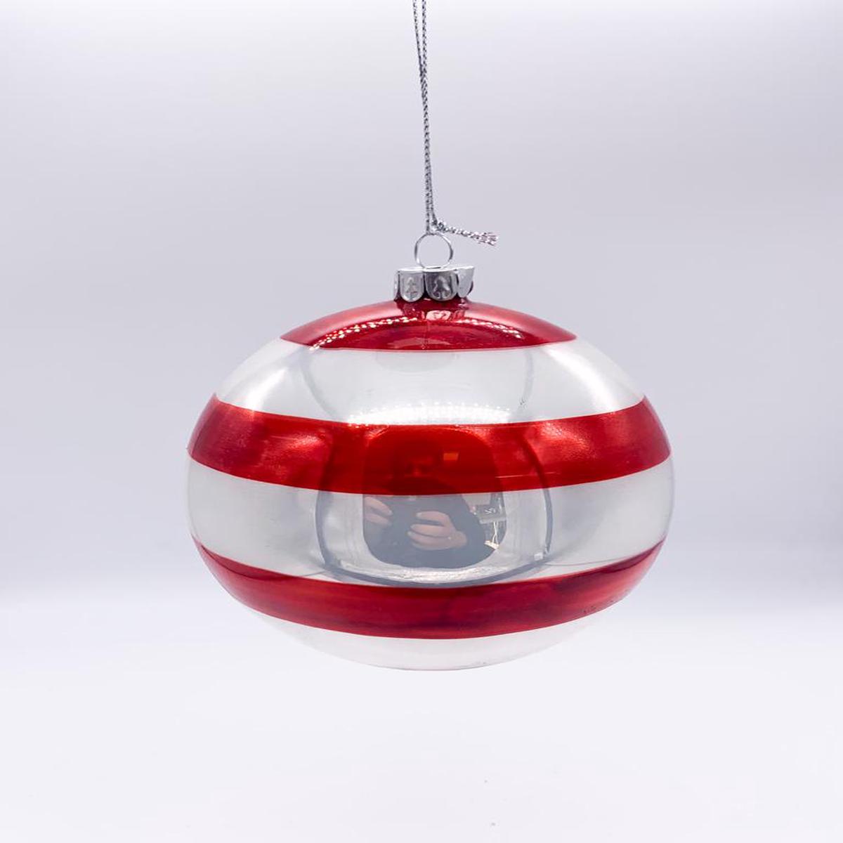 10cm Red and White Striped Glass Christmas Tree Ball