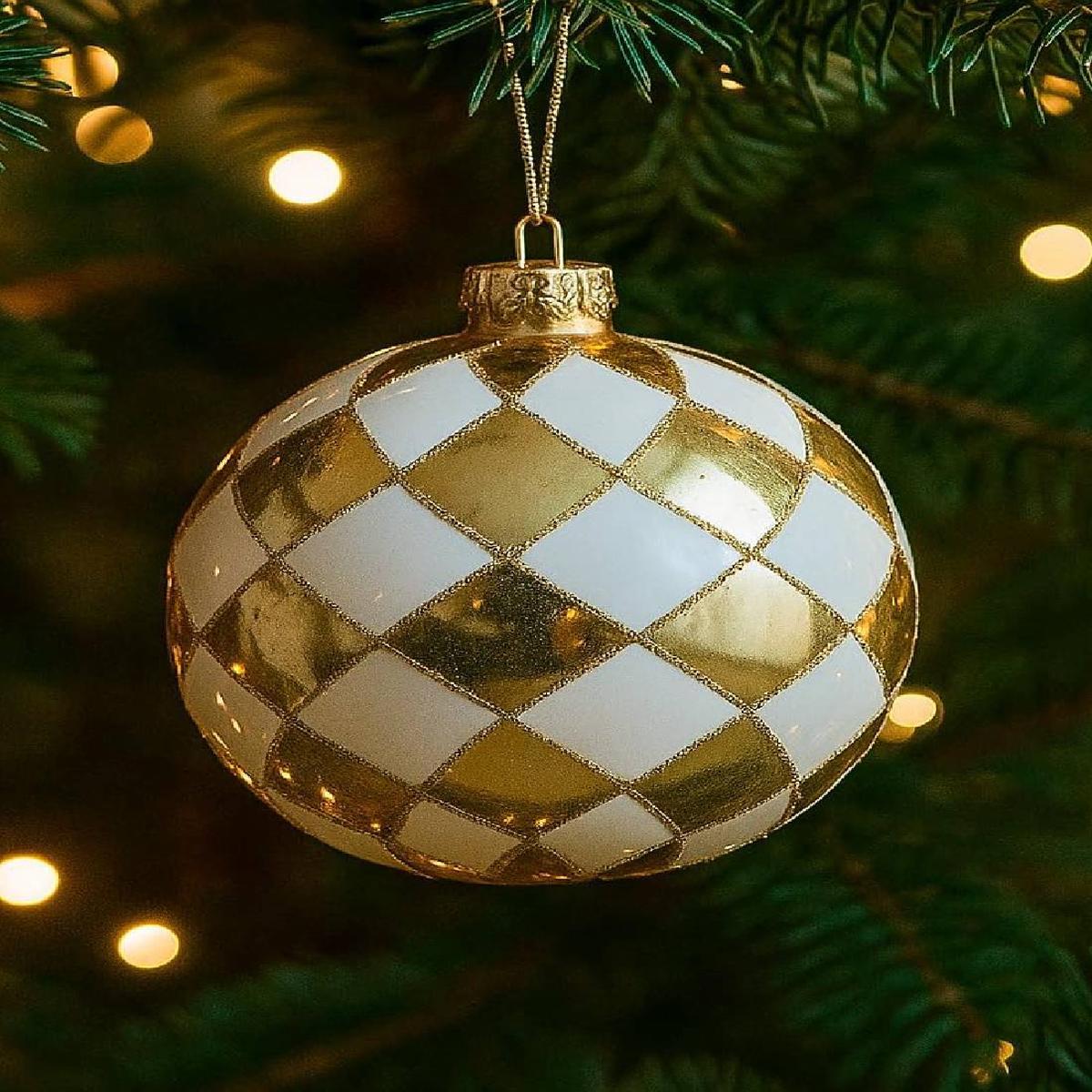 12cm Gold Chess Glass Christmas Tree Ball