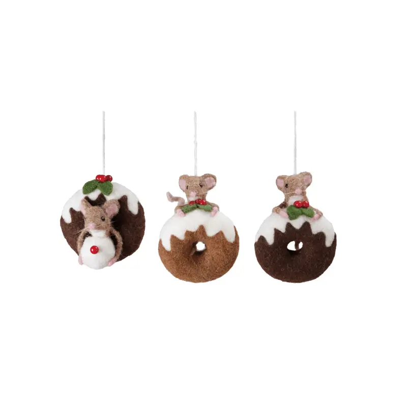 Wool Felt Mouse on Doughnut Ornament - 3 Style Options