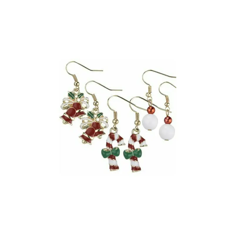 Red Bell and Candy Cane Earrings 6 pc