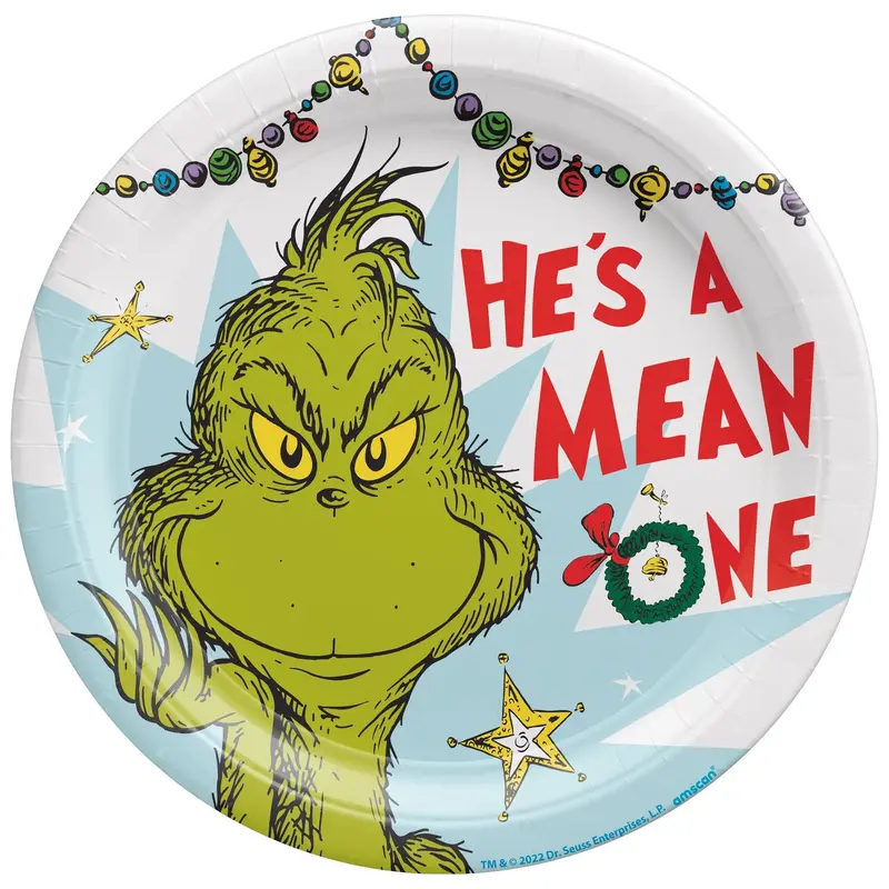 Traditional Grinch Round Lunch Plates