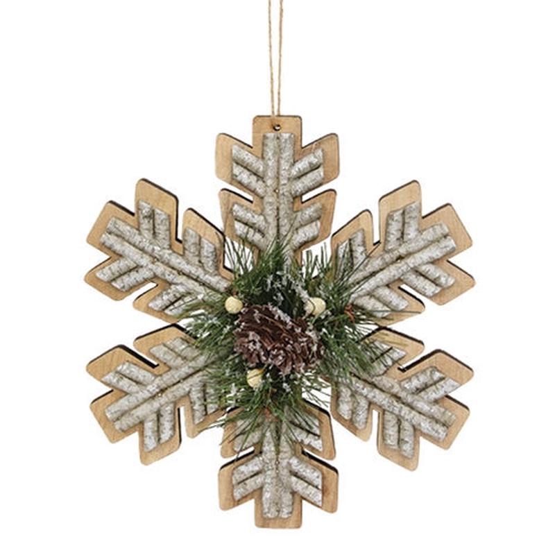 Wooden Birch & Pine Snowflake Ornament 8