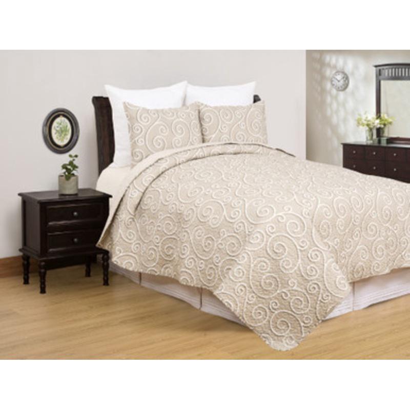 104 Beige and White Swirl King Quilt Set