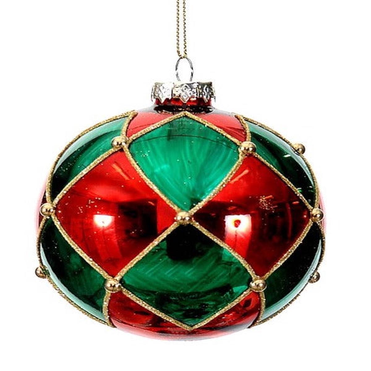 10cm Green and Red Diamond Glass Christmas Tree Ball