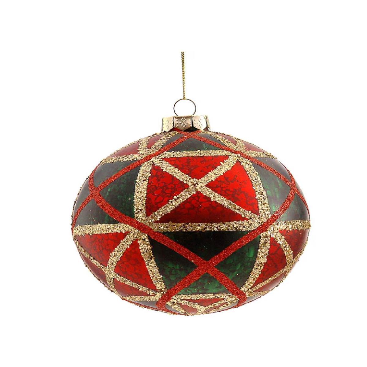 12cm Red, Green, Gold Glass Christmas Tree Ball