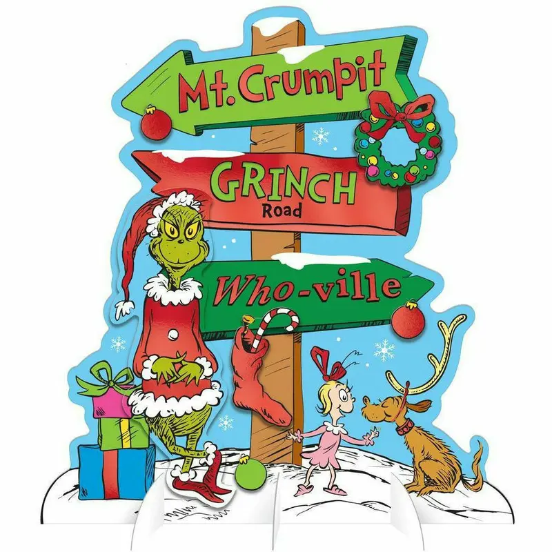 Christmas Traditional Grinch Cardboard Table Sign (2-Pieces)