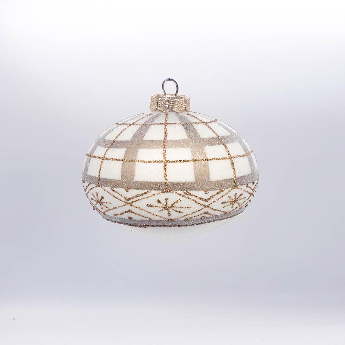 White Glass Christmas Tree Ball with Gold and Glitter Decorations 8cm