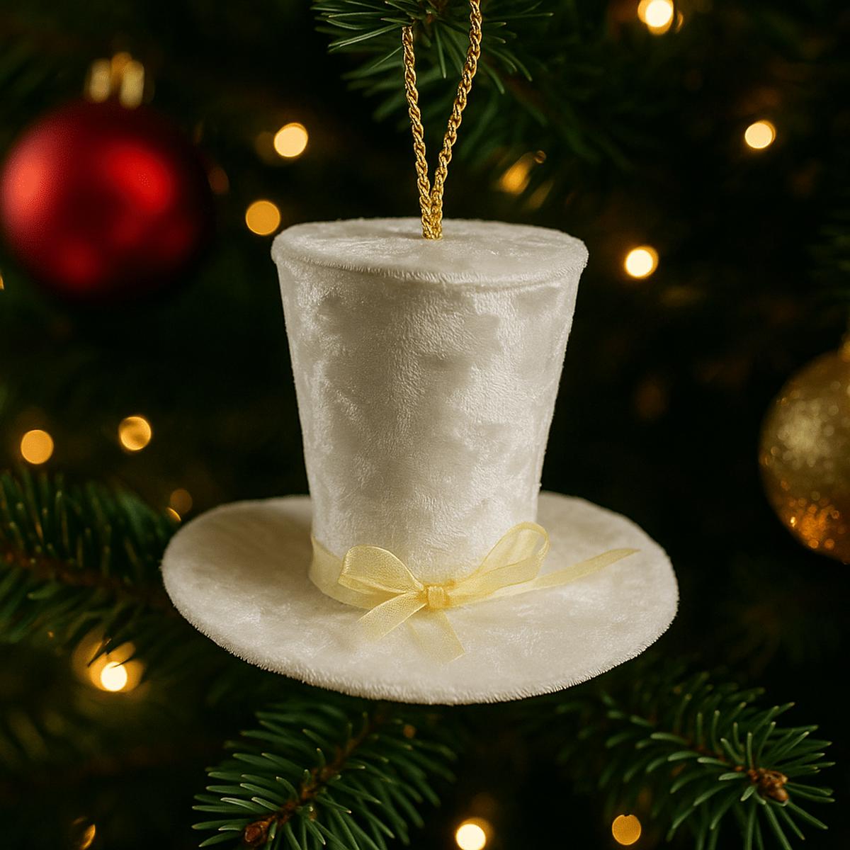 White Velvet Hat Christmas Tree Decoration - 14cm