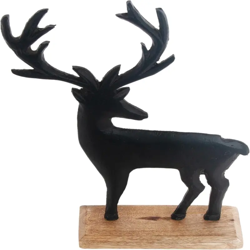 Christmas Statue Tabletop Figurine Winter Holiday Decorations, Large, Black Metal Reindeer