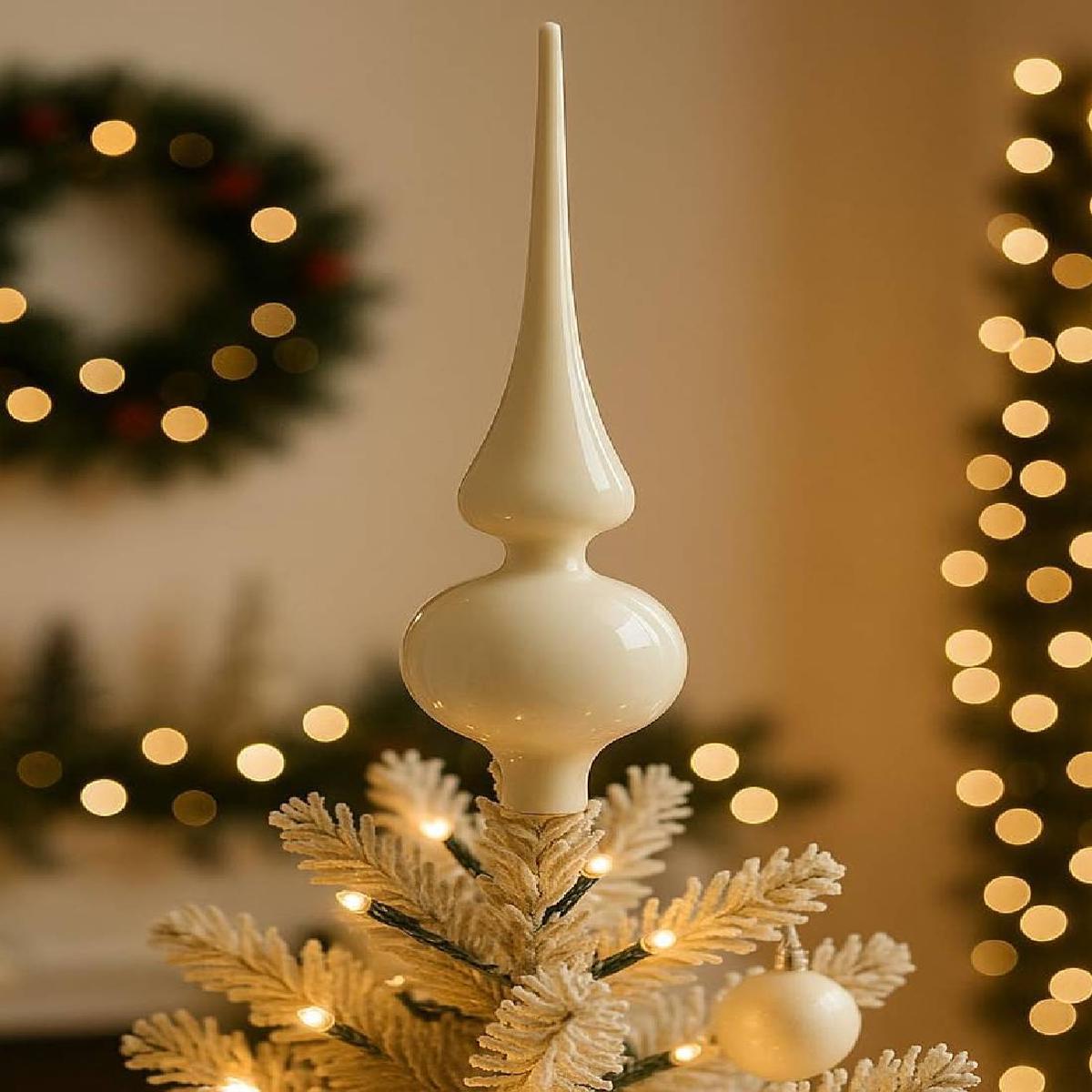 White Glass Christmas Tree Topper with Wool 26cm