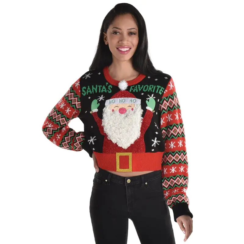 Christmas Cropped Ugly Sweater Santa - Adult