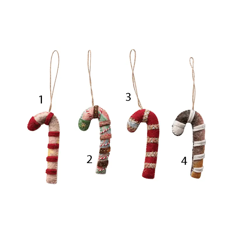 Wool Felt Candy Cane Ornament - 4 Style Options