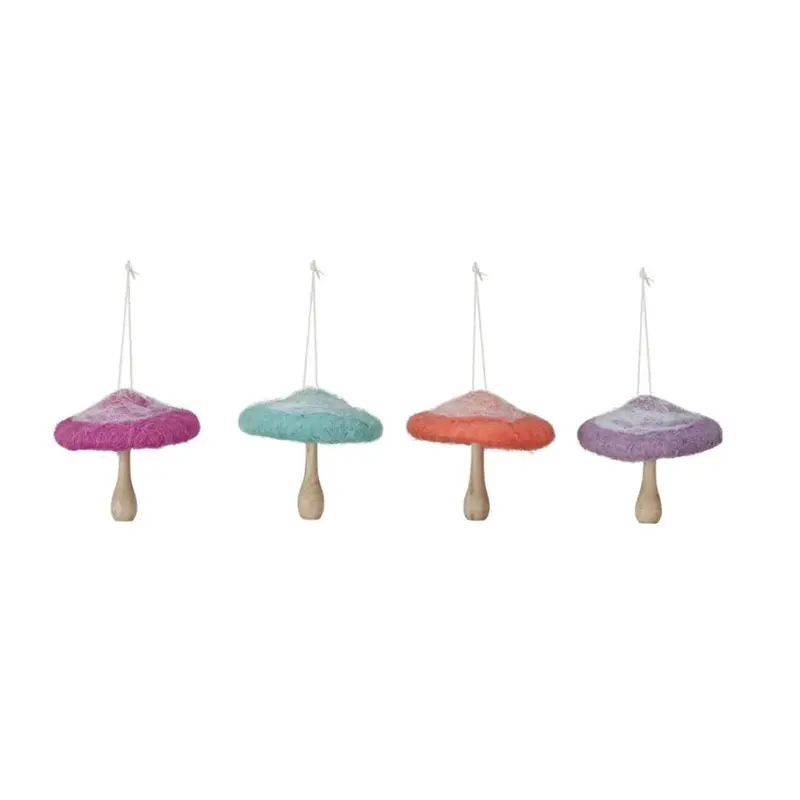 Wool & Wood Mushroom Ornament, Large - 4 Color Options