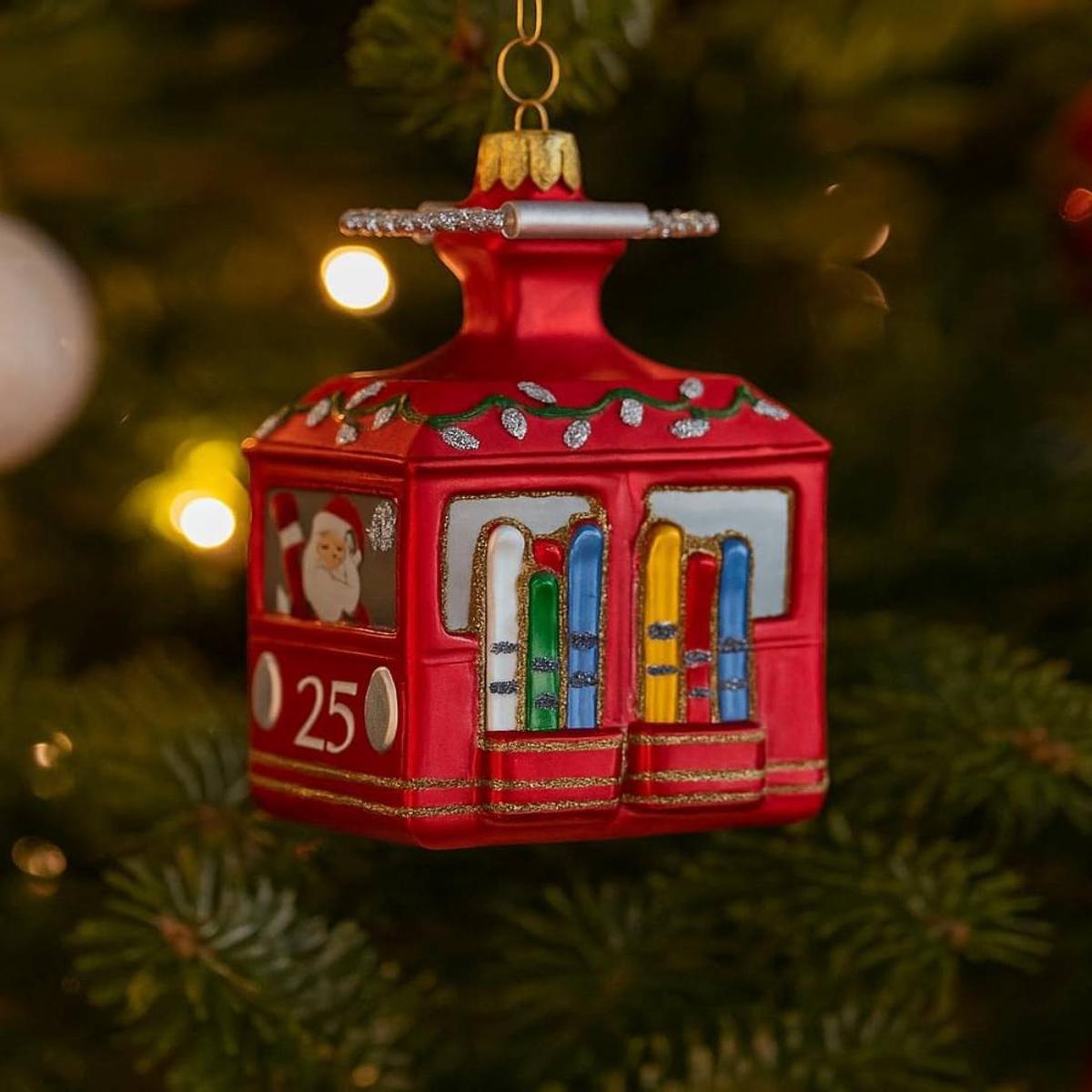 11cm Glass Christmas Tree Ornament with Ski Lift