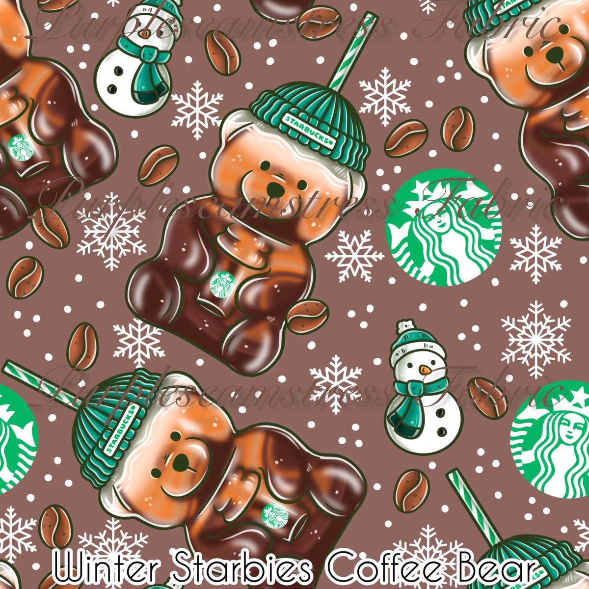 Winter Starbies Coffee Bear  Fabric