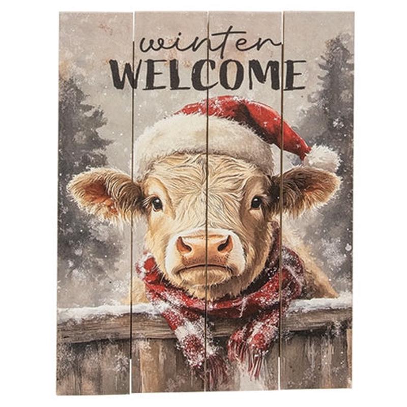 Winter Welcome Cow Pallet Art - 9
