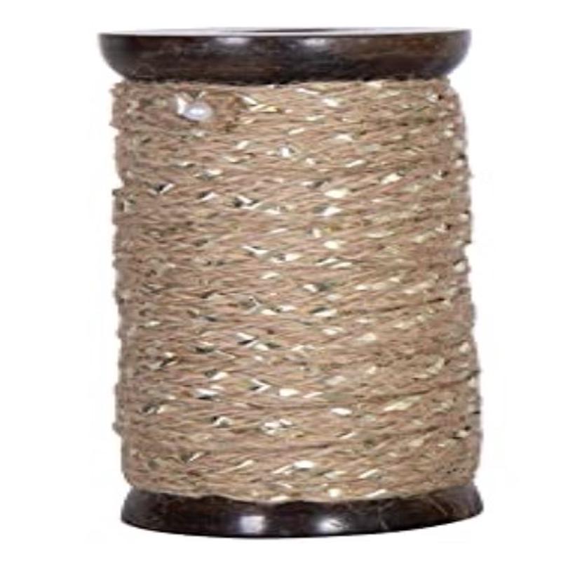Wooden Spool with Metallic Ribbon - Burlap with Gold