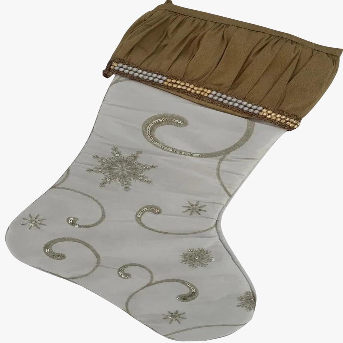 White Epiphany Stocking with Gold Decorations, 45cm