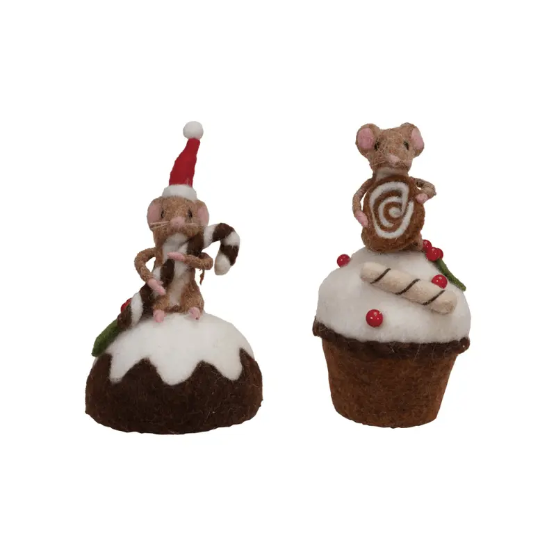 Wool Felt Mouse on Cake - 2 Style Options