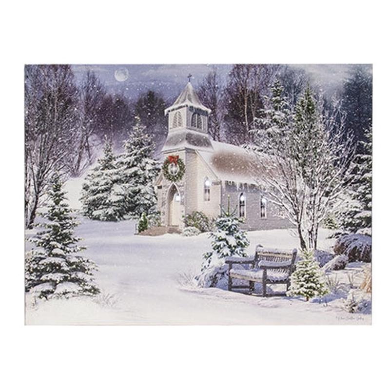 Winter Church Lighted Canvas 24