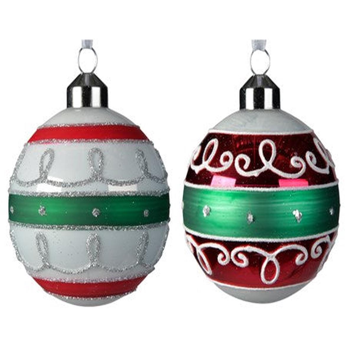 White, Red, and Green Glass Christmas Tree Ball, 8cm, Assorted Colors