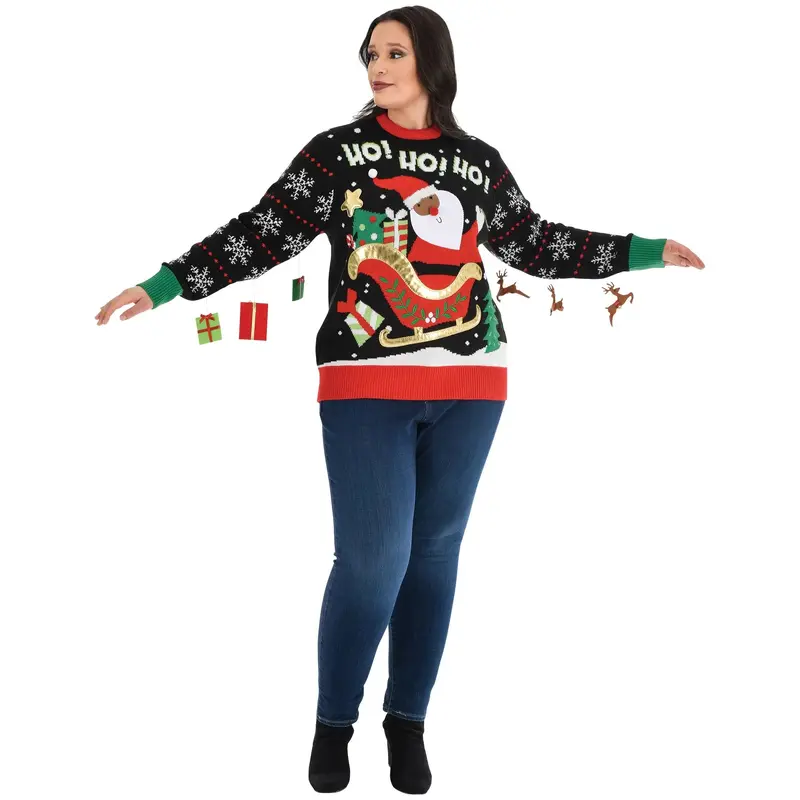 Christmas Ugly Sweater Santa & Reindeer, Dark Skin Tone