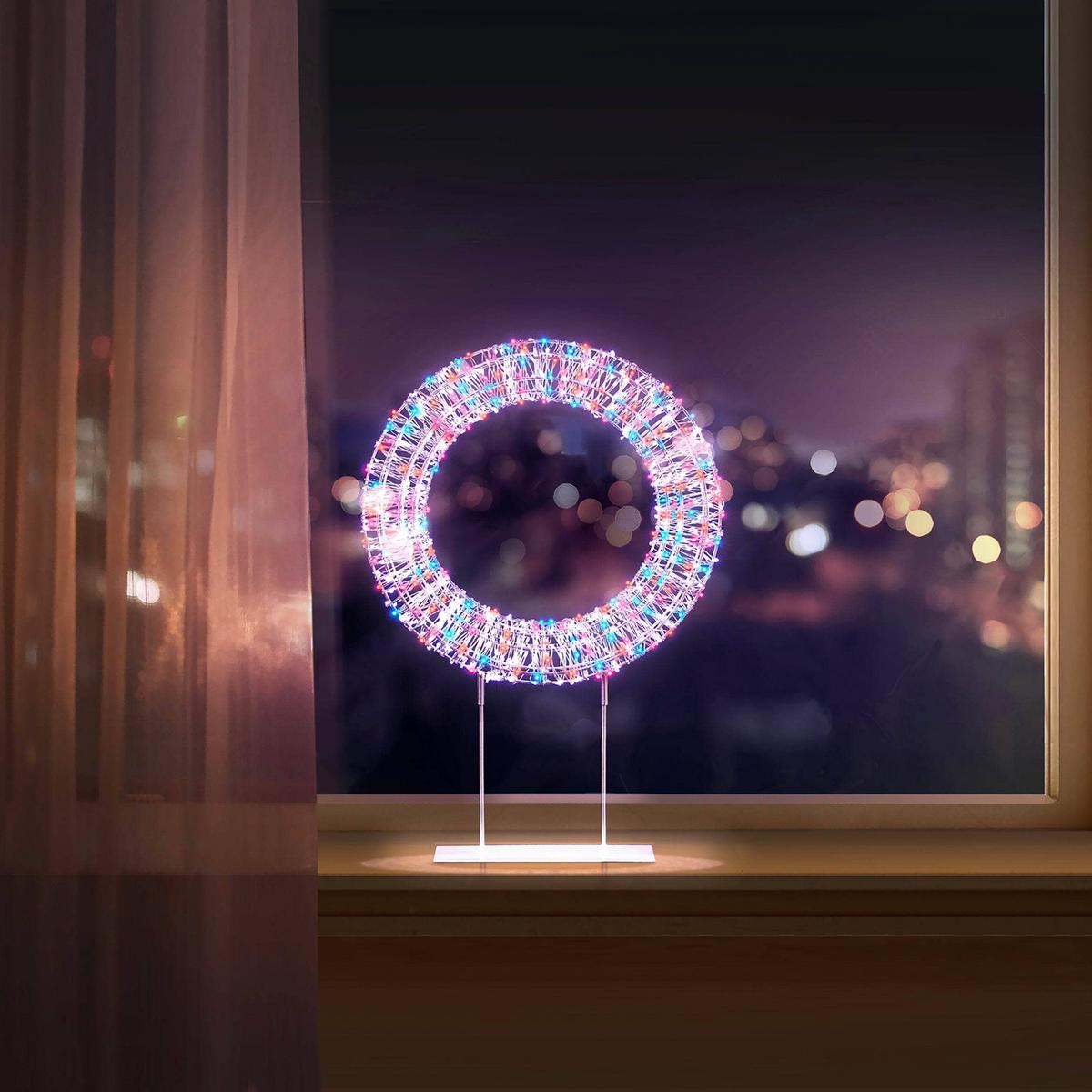 White Table Top Wreath With Rainbow LED Lights - 45cm