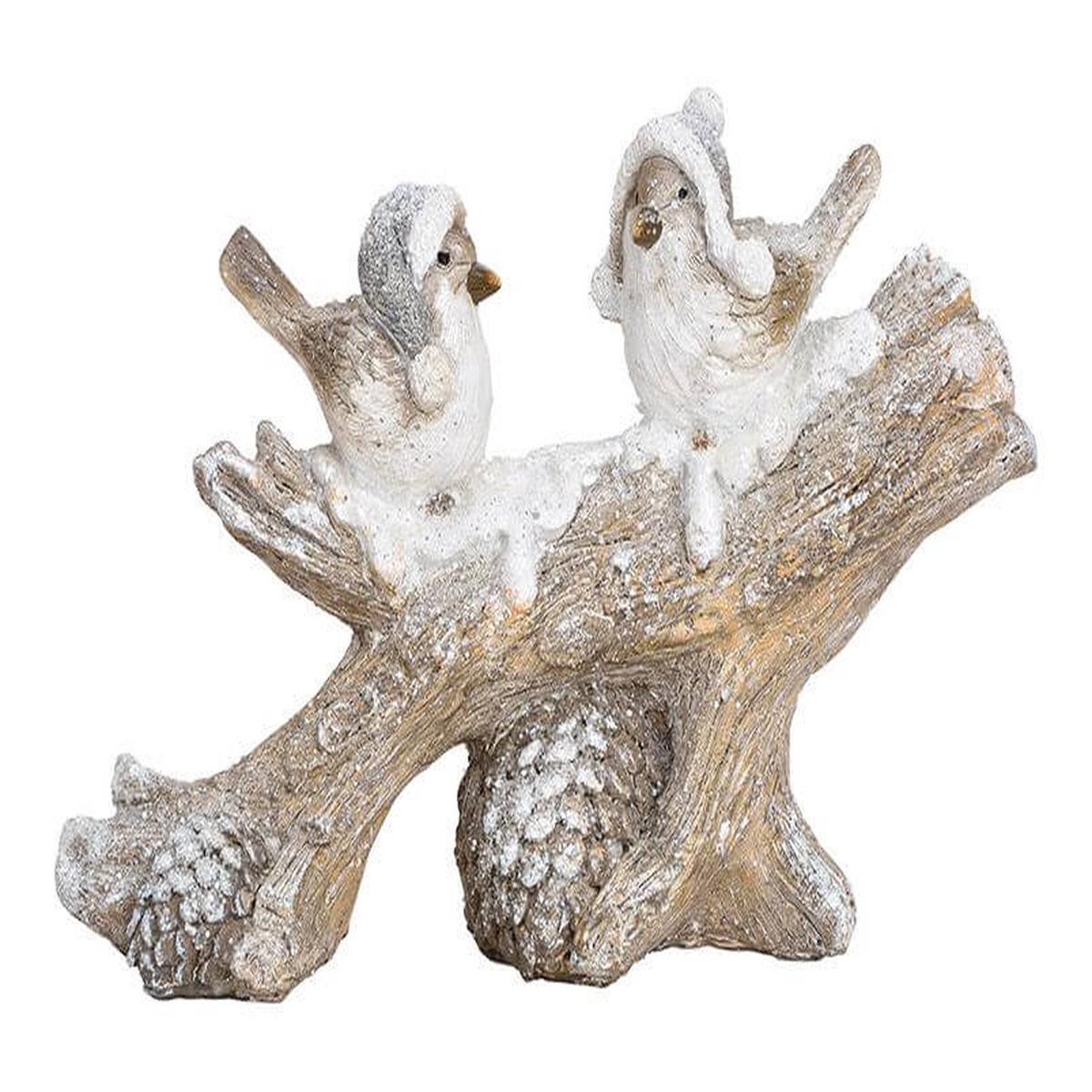 Winter bird on branch Poly White 27x16x8cm