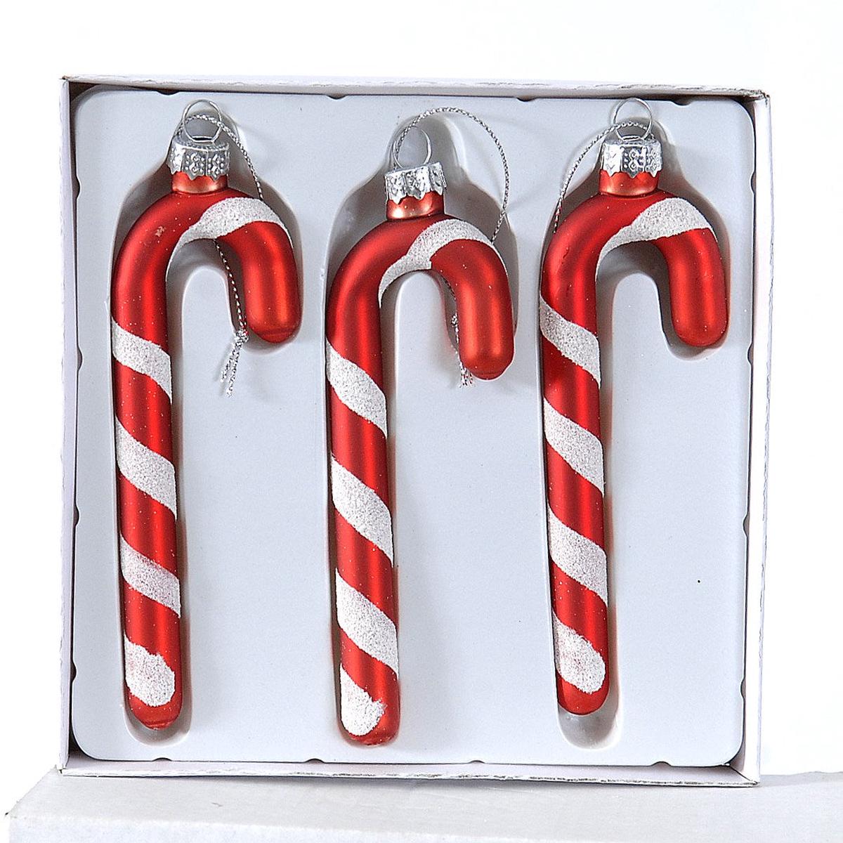 12cm Glass Candy Stick Christmas Tree Decoration Set of 3