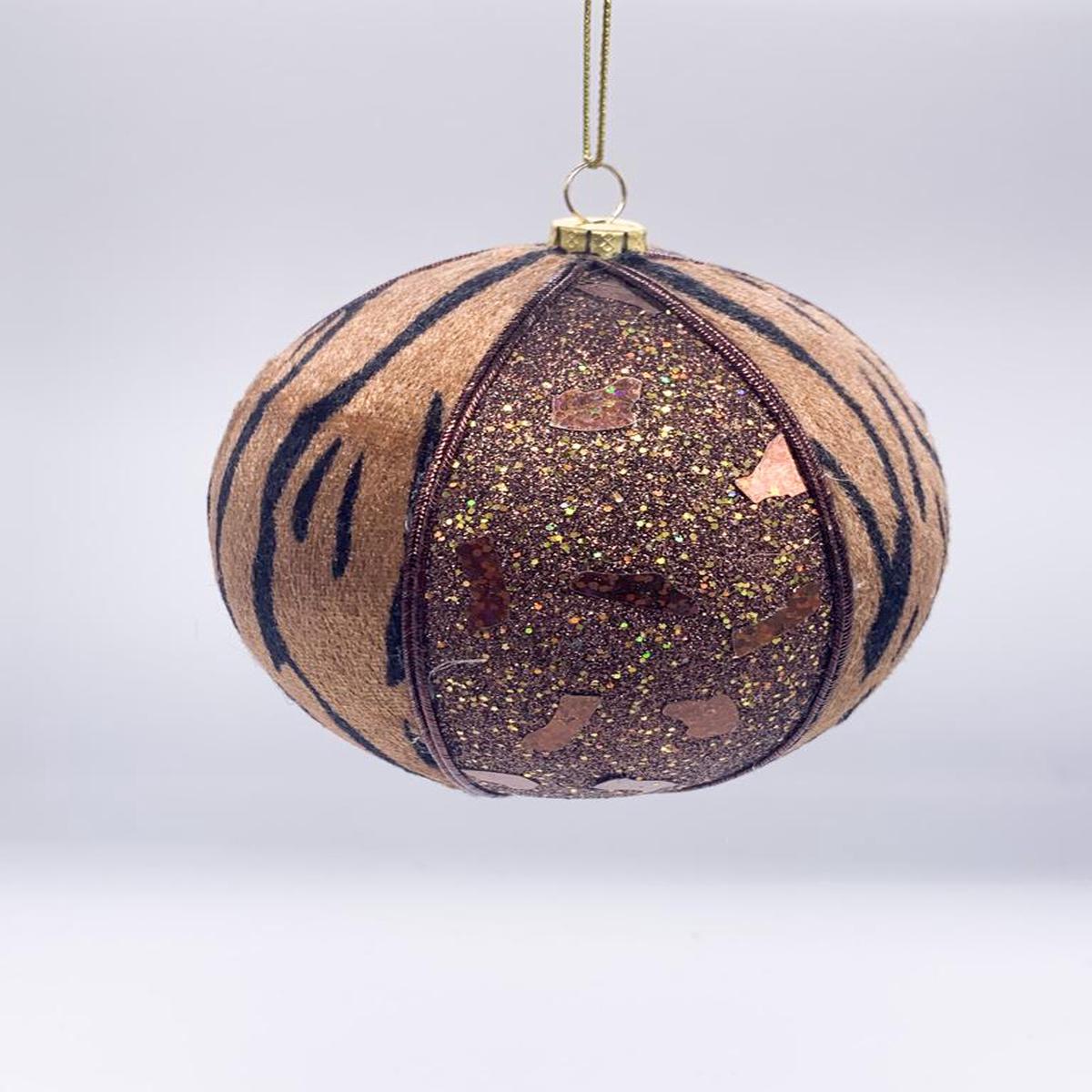 10cm Leopard Print Glass Christmas Tree Ball with Glitter