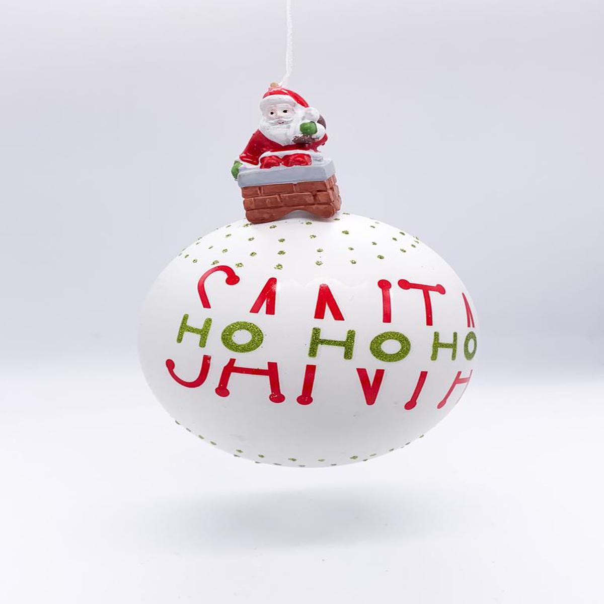 White Glass Christmas Tree Ball with Santa Claus 8cm
