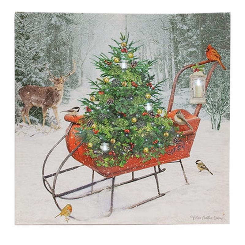 Woodland Christmas Sleigh Lighted Canvas 18