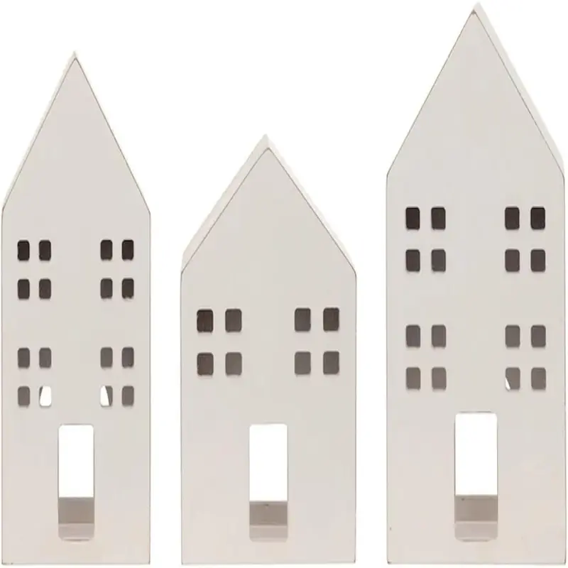 Christmas Village Houses Tealight Holders Holiday Decorations for Home, Set of 3, Winter White