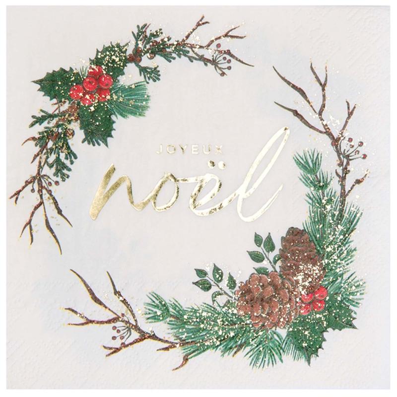 Wooden Christmas Large Lunch Napkins, White, 20 Count