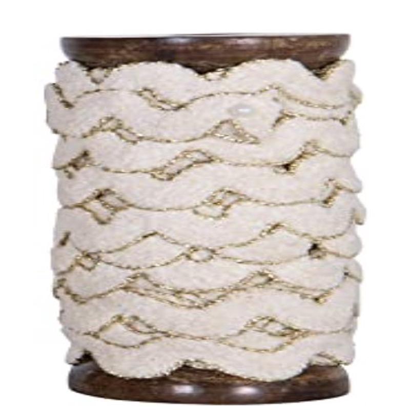 Wooden Spool with Metallic Ribbon - Zig Zag Gold/White