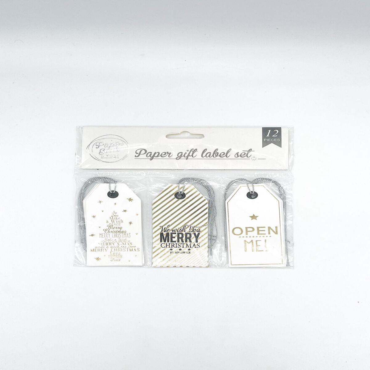 12 White and Gold Christmas Package Tags