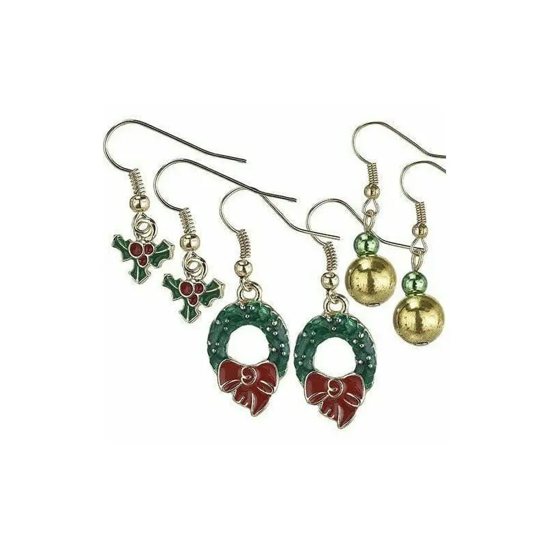 Wreath & Holly Christmas Earrings Set 6pc