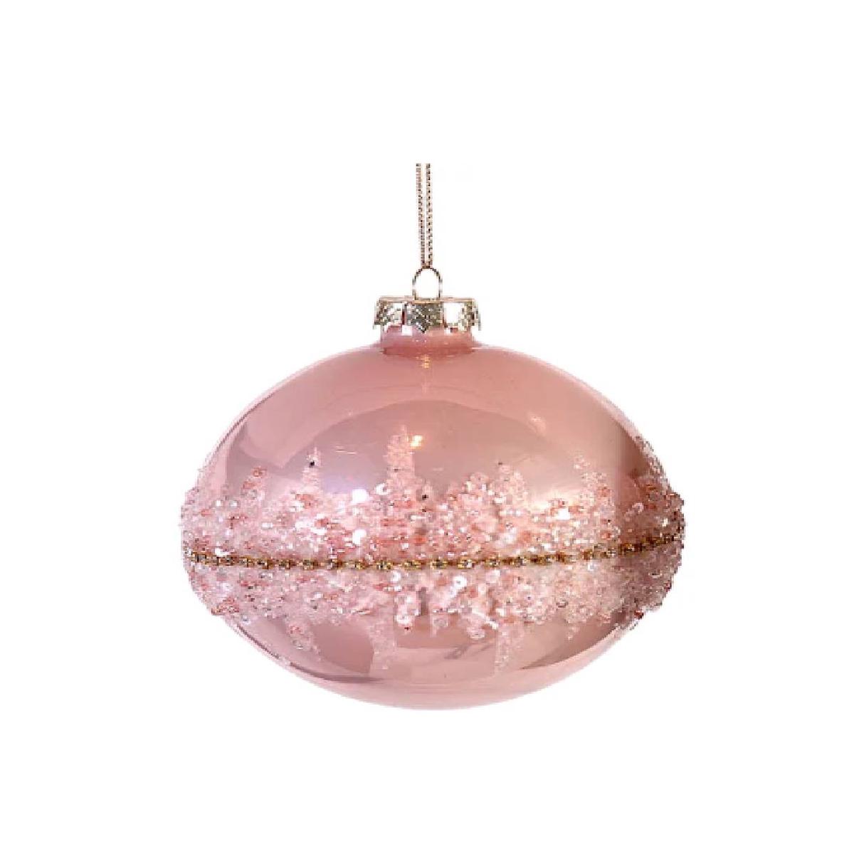 10cm Pearl Pink Glass Christmas Tree Ball with Sequins