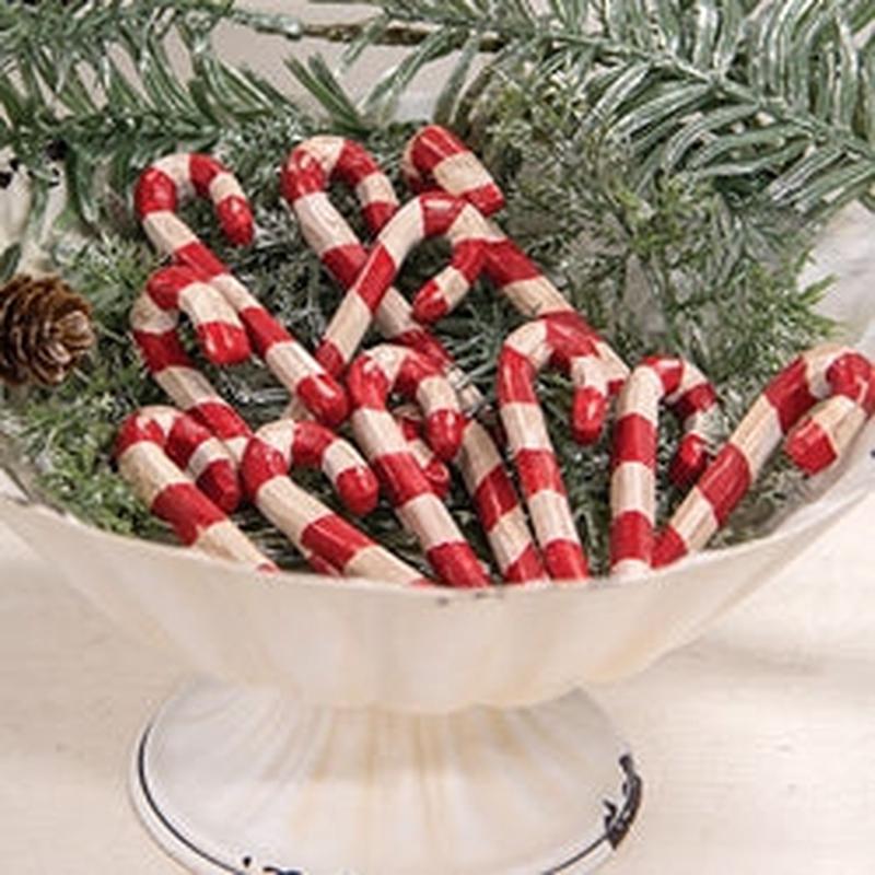 12/Set - Carved Look Resin Antiqued Candy Canes - 3