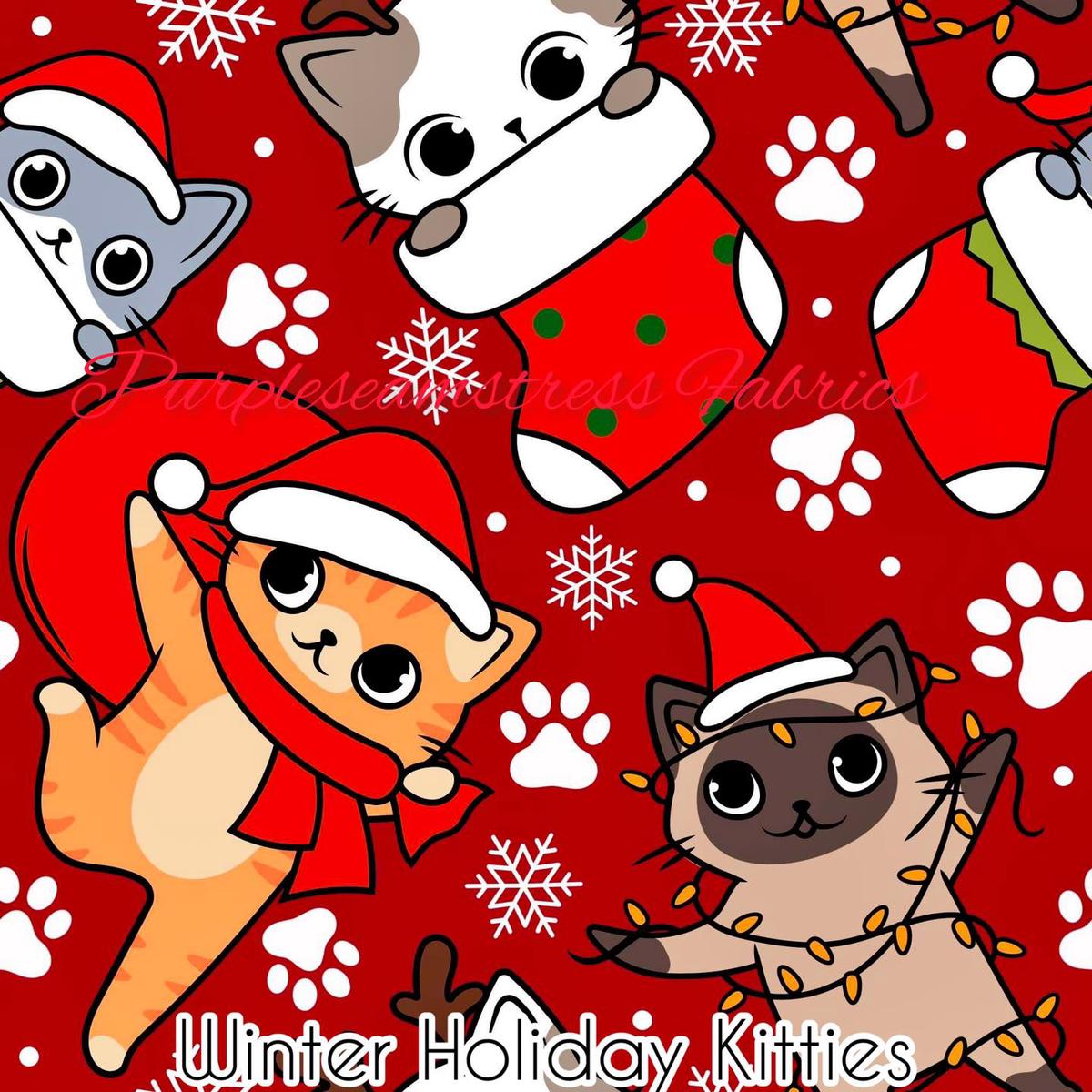 Winter Holiday Kitties  Fabric
