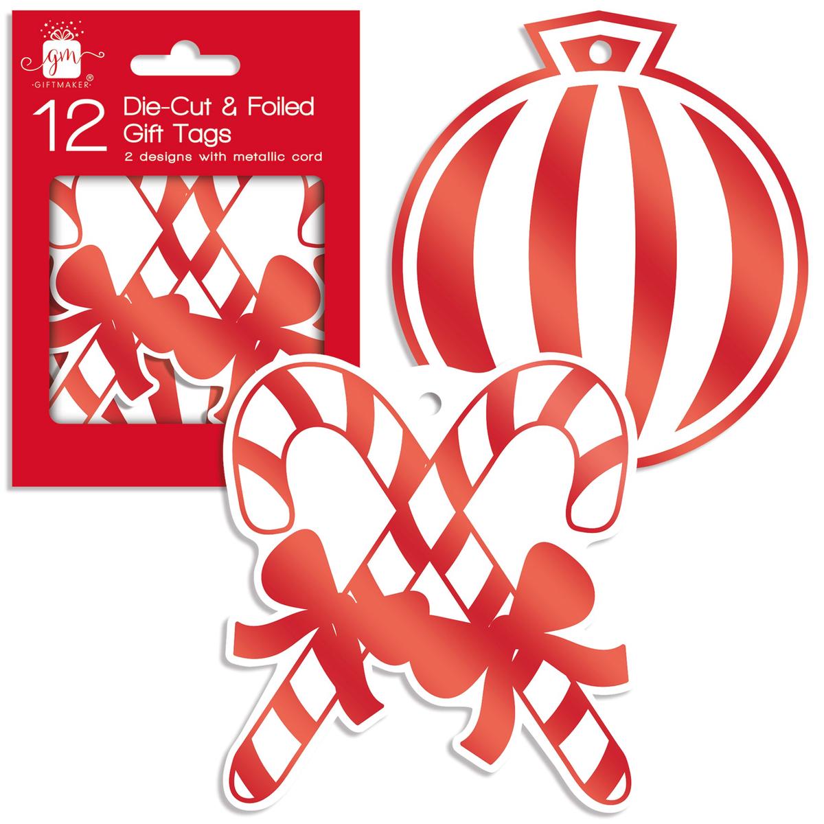 12 Novelty Candy Cane & Bauble Tags