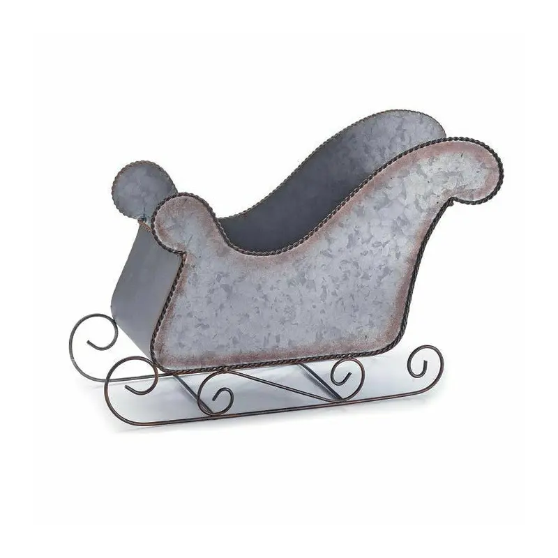LARGE GALVANIZED TIN SLEIGH PLANTER