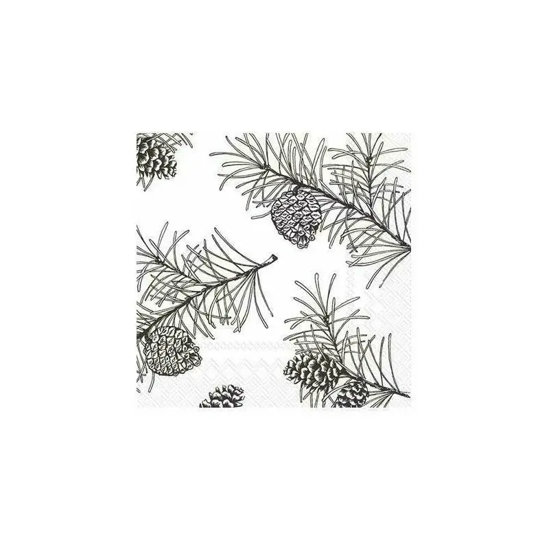 PINE BRANCHES WHITE BLACK LUNCH NAPKIN