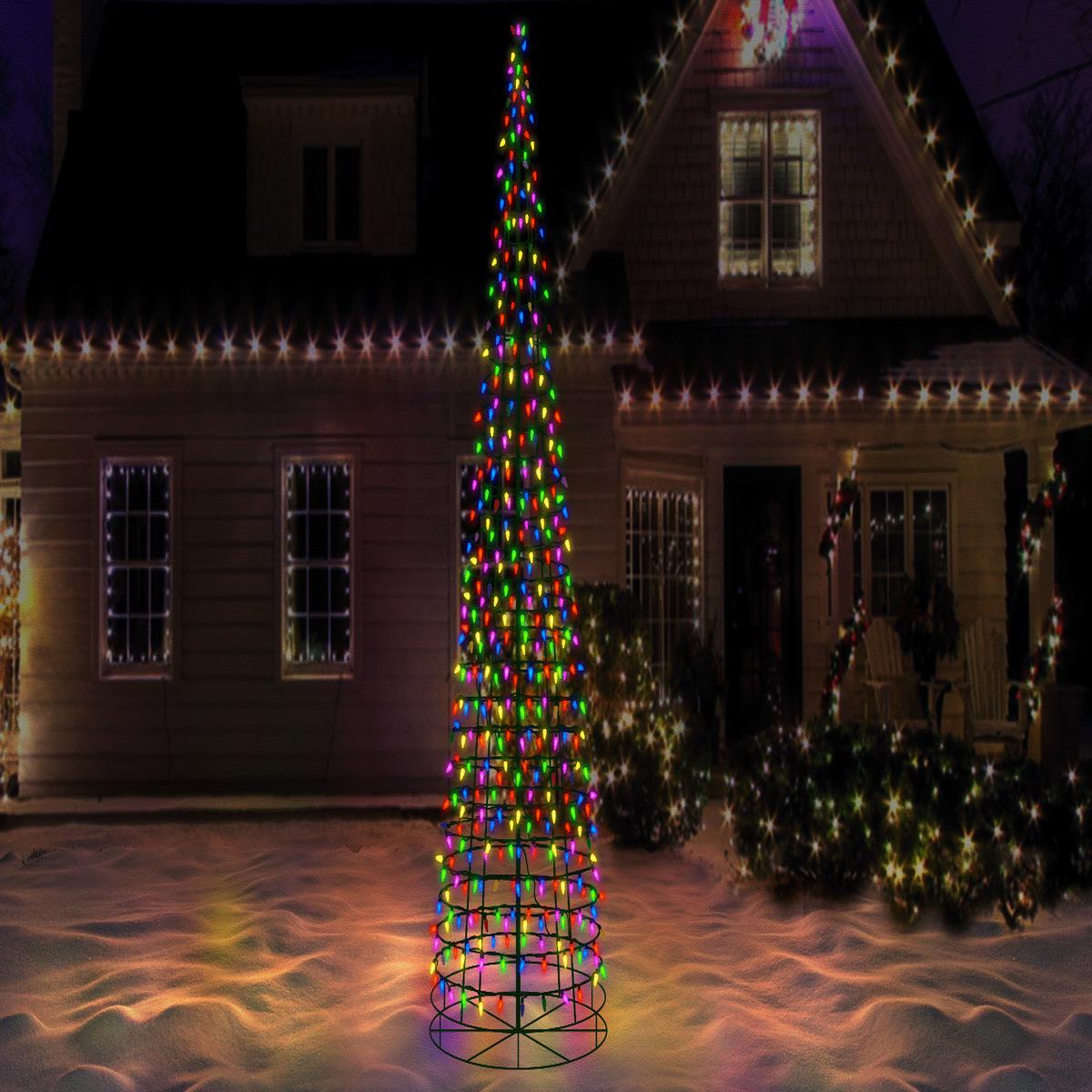 Wire Cone Tree Outdoor Decoration with Multi Twinkling C5 LED Lights