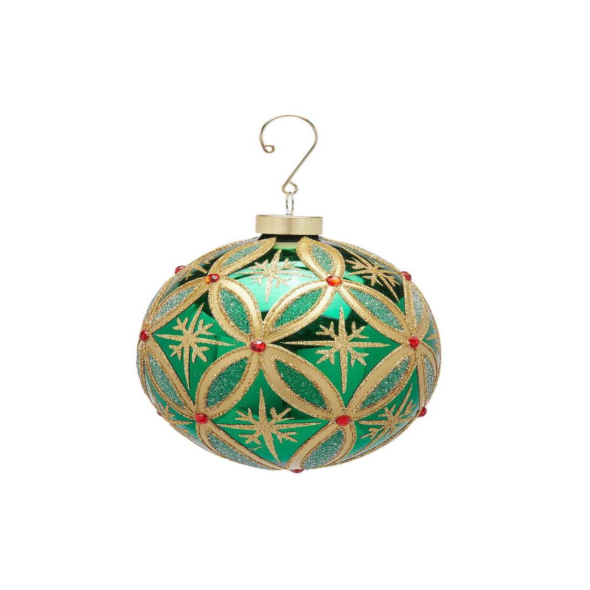 12cm Green and Gold Ruby Glass Christmas Tree Ball